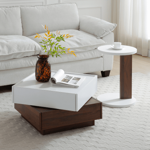 (Weiyi-EC)--C-Shaped End Table, Small Side Table For Couch, Sofa Table With Wood Frame For Living Room, Bedroom, Bedside, Rustic.--(yu54fg4f)