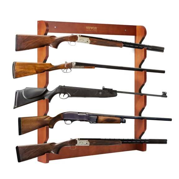 (Weiyi-EC)-- Gun Rack, Wood Gun Rack Wall Mount, Gun Display Rack Holds 5 Rifles, Shotguns, 132 Lb Heavy Duty Wall Storage Display Rifle Rack With Soft Padding **--（54;kh ）