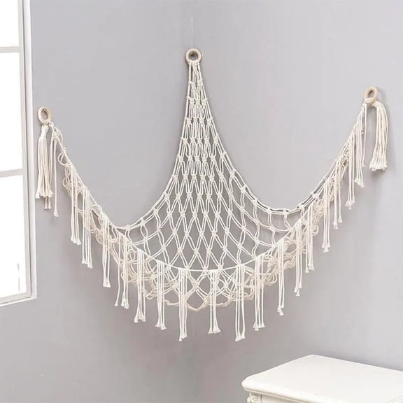 (Weiyi-EC)-- Plush Toy Hammock 60in Hangable Boho Stuffed Animal Corner Hanging Net Practical Cotton Organiser for Bedroom Nursery Decoration Ornaments