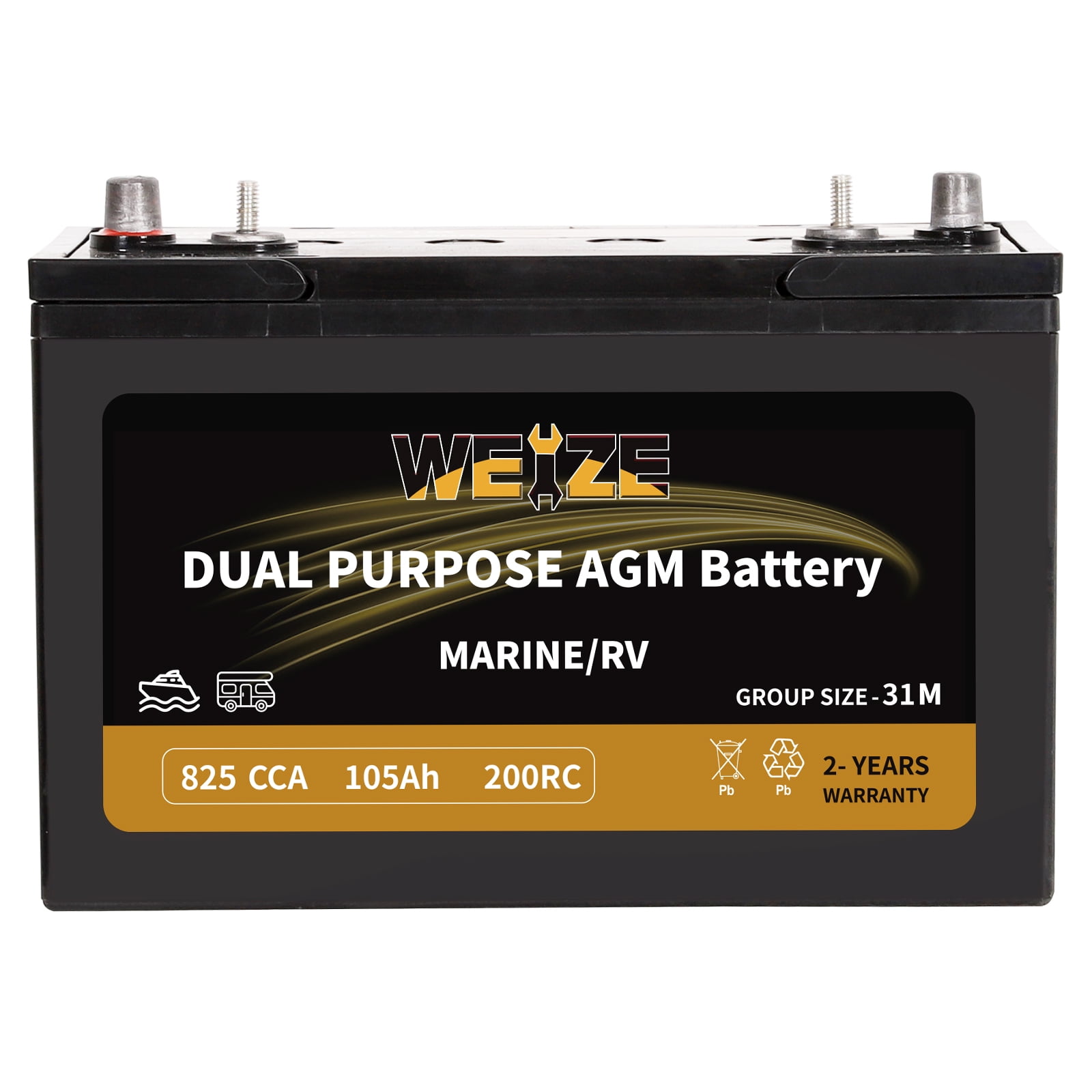Weize 12V 105AH Dual Purpose AGM Battery, 200RC 825CCA BCI Group 31M