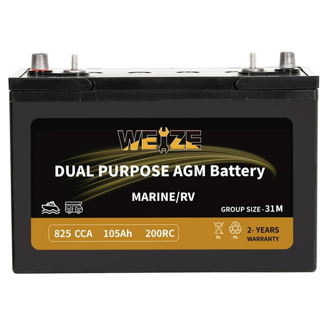 Weize 12V 105AH Dual Purpose AGM Battery, 200RC 825CCA BCI Group 31M