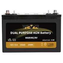 Weize 12V 105AH Dual Purpose AGM Battery, 200RC 825CCA BCI Group 31M Starter & Deep Cycle Sealed Marine & RV Battery