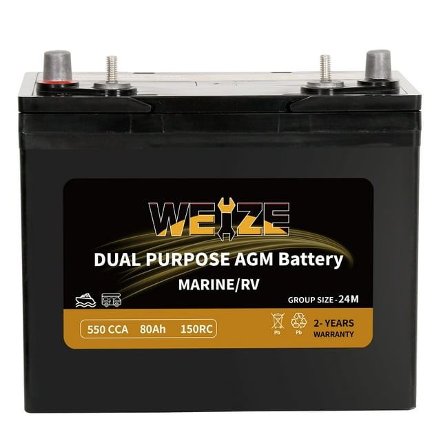 Weize 12V 80AH Dual Purpose AGM Battery, 150RC 550CCA BCI Group 24M