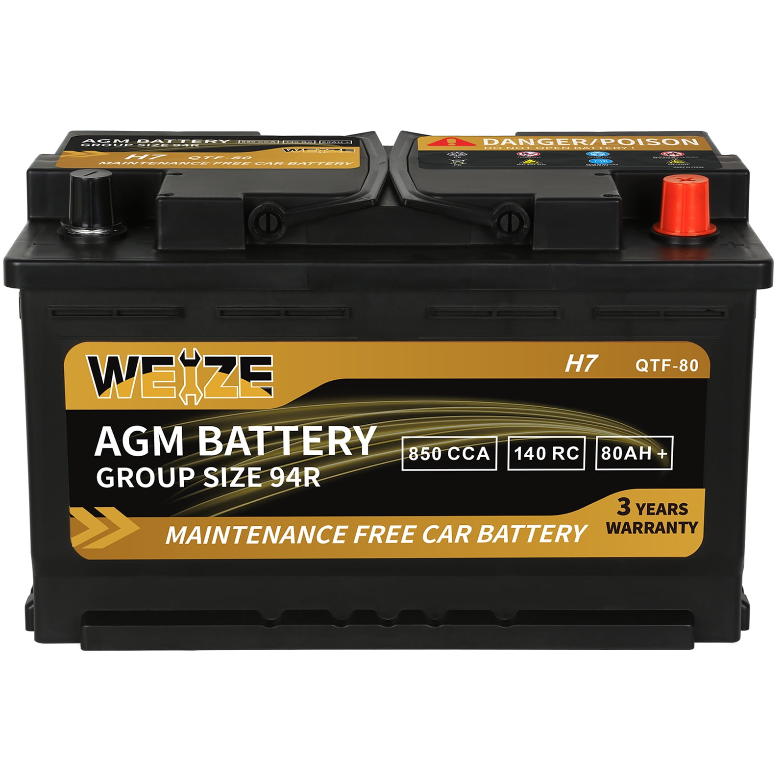 12V 80Ah Batterie au plomb (AGM), B.B. Battery EB80-12, 260x168x209 mm  (Lxlxh), Borne I2 (Insert