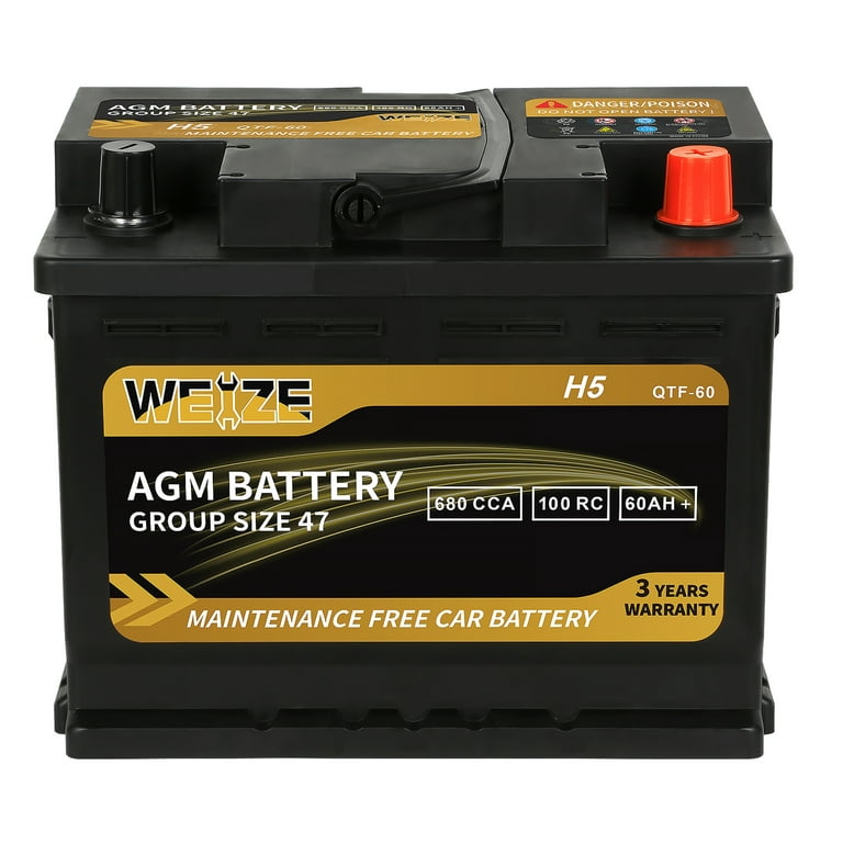 Weize Platinum AGM Battery BCI Group 47-12v 60ah H5 Size 47 Automotive  Battery, 100RC, 680CCA, 36 Months Warranty 