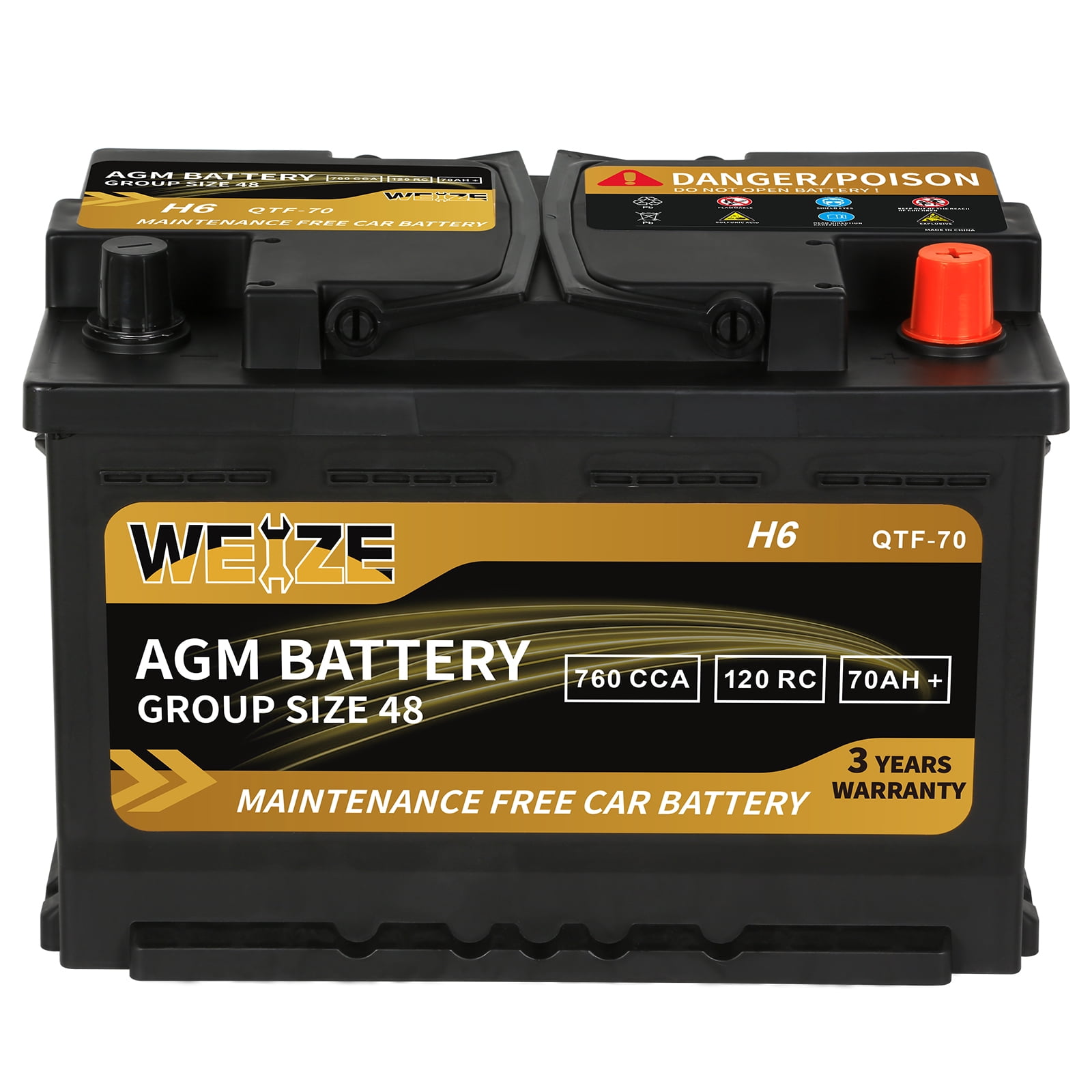 Weize Platinum AGM Battery BCI Group 48-12v 70ah H6 Size 48