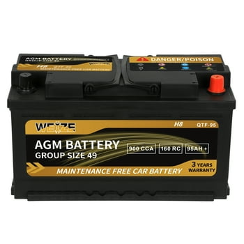 Weize Platinum AGM Battery BCI Group 49-12v 95ah H8 Size 49 Automotive Battery, 160RC, 900CCA, 36 Months Warranty