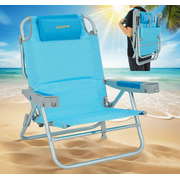 #WEJOY Folding Low Beach Chair, 5-Position Reclining Camping Chair, Portable Backpack Chairs, Backpack Beach Chairs for Adults with Cup Holder and Head Pillow, Supports up to 300 lbs