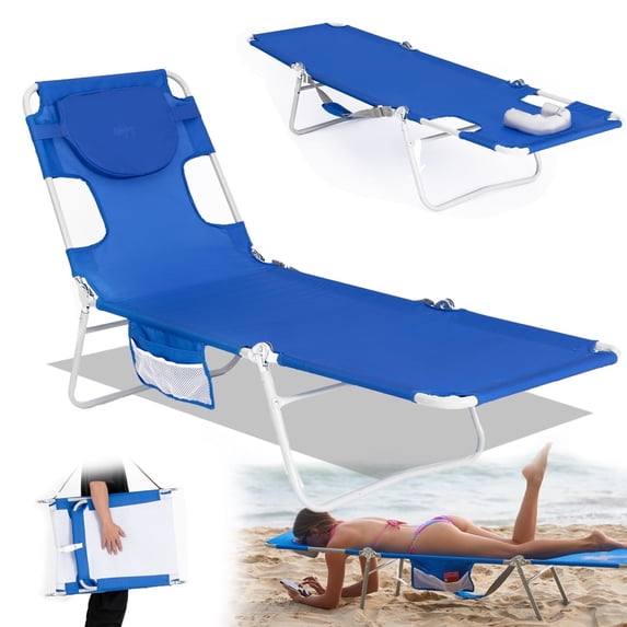 #Wejoy Beach Lounge Chair Adjustable Folding Face Down Tanning Lawn Chair for Adult (Blue)