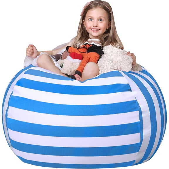 Wekapo Stuffed Animal Storage Bean Bag Chair Cover for Kids | Stuffable Zipper Beanbag for Organizing Children Plush Toys Large Premium Cotton Canvas