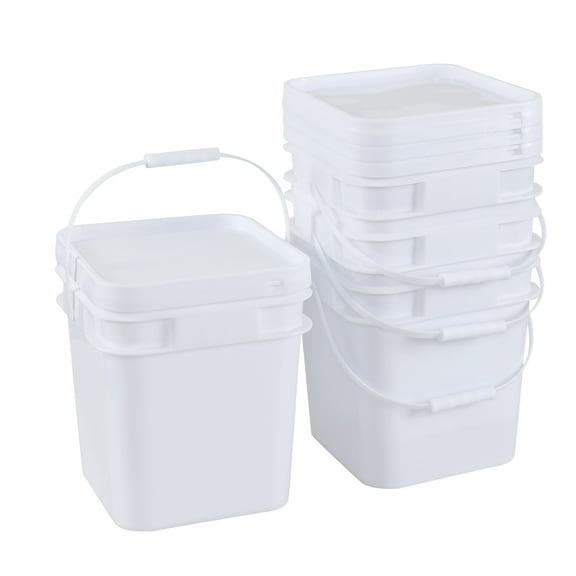 Wekioger 2.9 Gallon White Plastic Bucket Pail with Lid, 4-Pack Square Food Grade Bucket with Handle