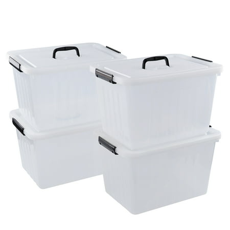 Wekioger 22 Quart Plastic Organizer Bins with Handles, Clear Latching Storage Boxes, 4 Pack