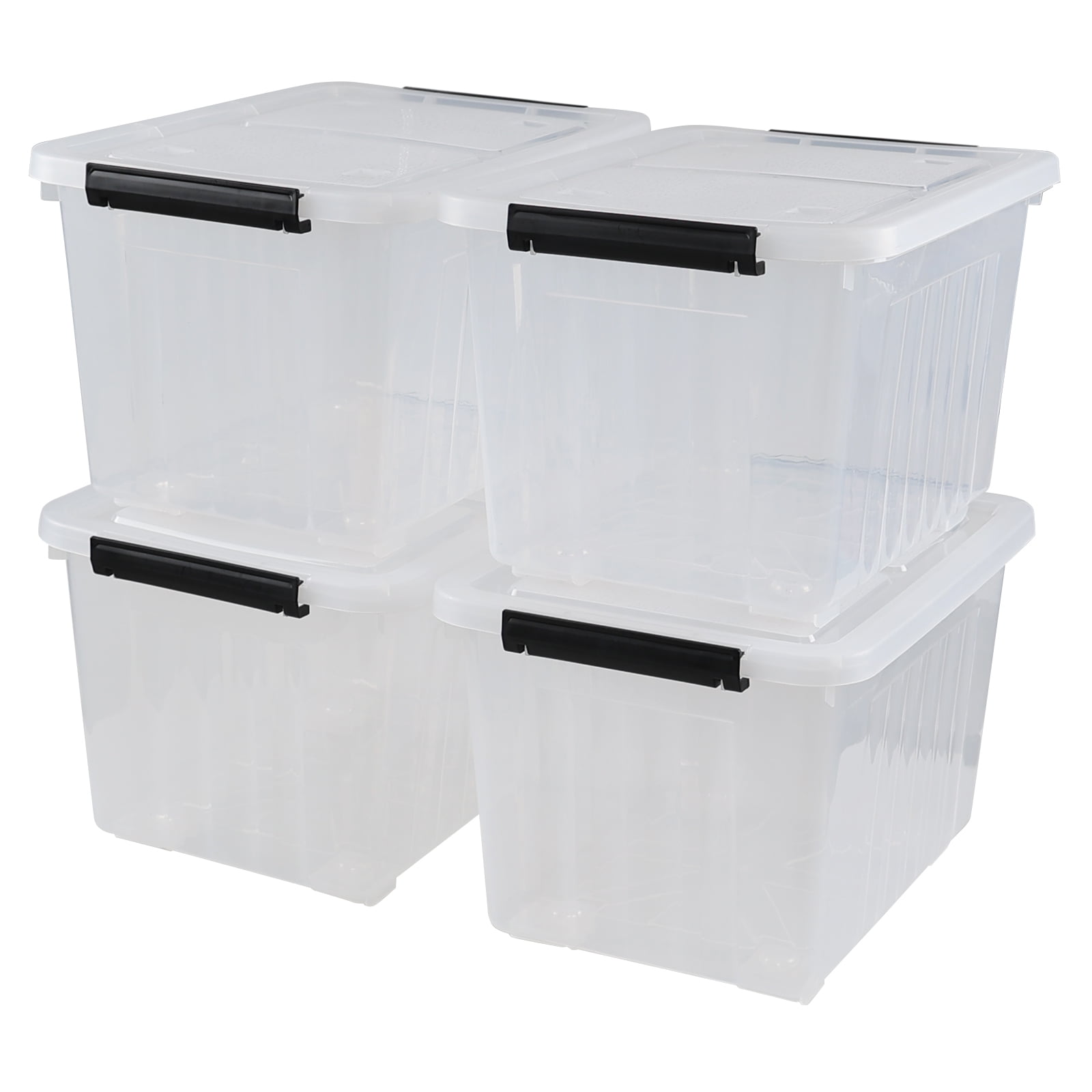 Clear 32 Qt Stackable Plastic Storage Bins with Lids, Set of 4