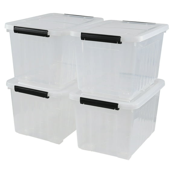 Wekioger 32 Quart Storage Bins with Wheels, Clear Plastic Organizer Box, 4 Pack