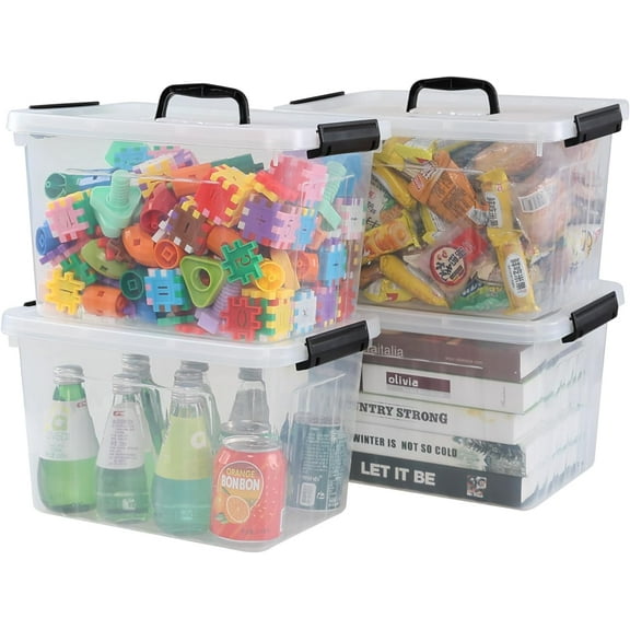 Wekioger 4 Pack 12 Quart Latching Storage Box with Handle, Clear Lidded Tote Bin