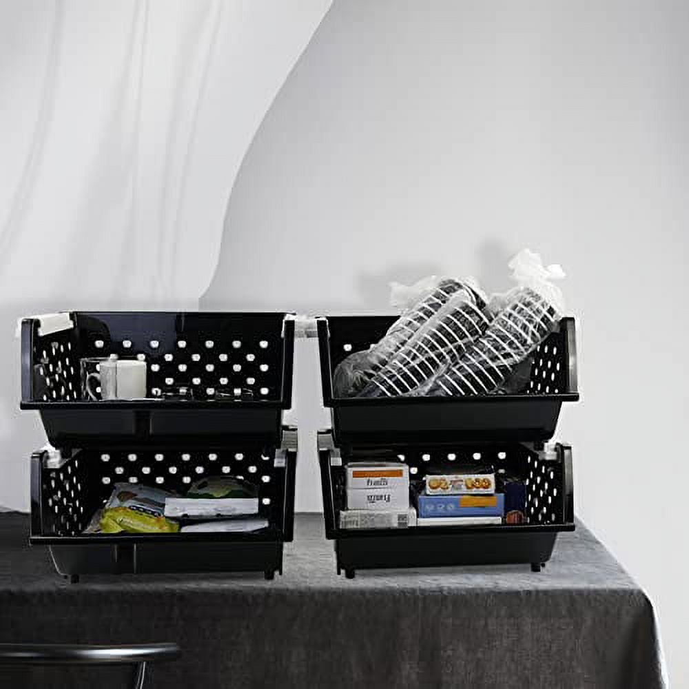 Wekioger 4 Pack Plastic Stackable Storage Baskets, Large Stacking Bins