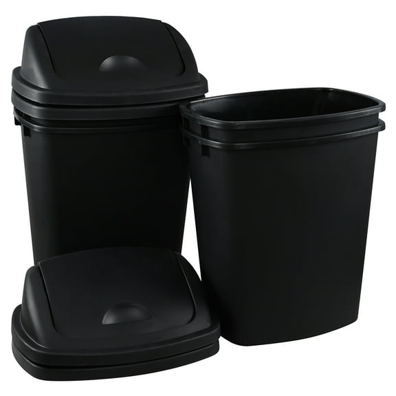 Wekioger 4-Pack 10 Gallon Plastic Swing Top Trash Can, Kitchen Garbage Can with Swing Lid, Black