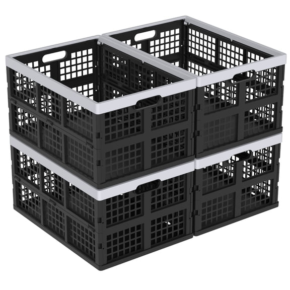 Wekioger 42 L Plastic Collapsible Storage Crates, Stacking Folding Crate, 4 Packs