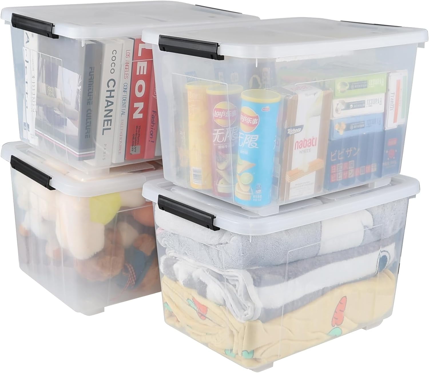 Wekioger 50 Quart Clear Latching Box with Wheels, 4 Packs Plastic ...