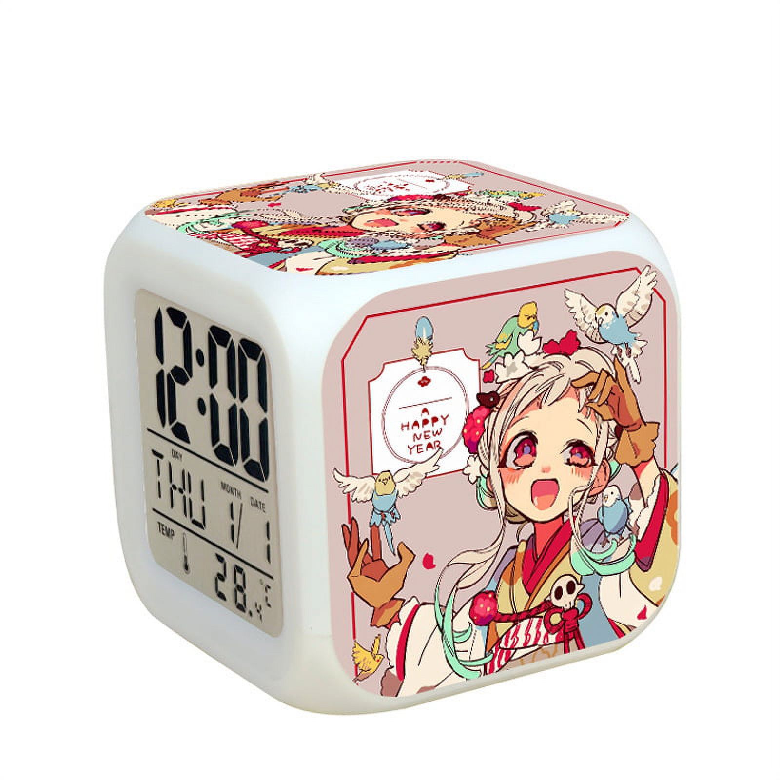 Wekity Anime Alarm Clock 7 Colors LED Square Clock Digital Alarm Clock