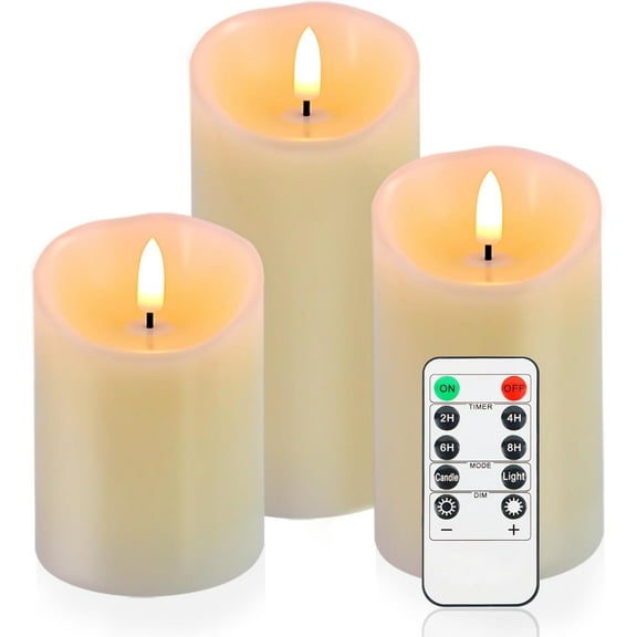 Wekity Flickering Flameless LED Candles, Realistic Fake Candles Battery Operated with Remote and Timer, Ivory Real Wax Pillar Candle for Home Wedding Party Decorations, Set of 3, 3" H 4" 5" 6"