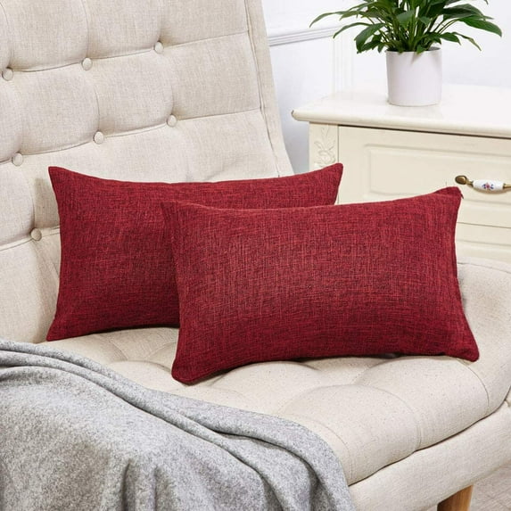 Wekity RTVY-48102 12” x 20” Burgundy Rustic Linen Throw Decorative Pillow Covers, (2 Count)