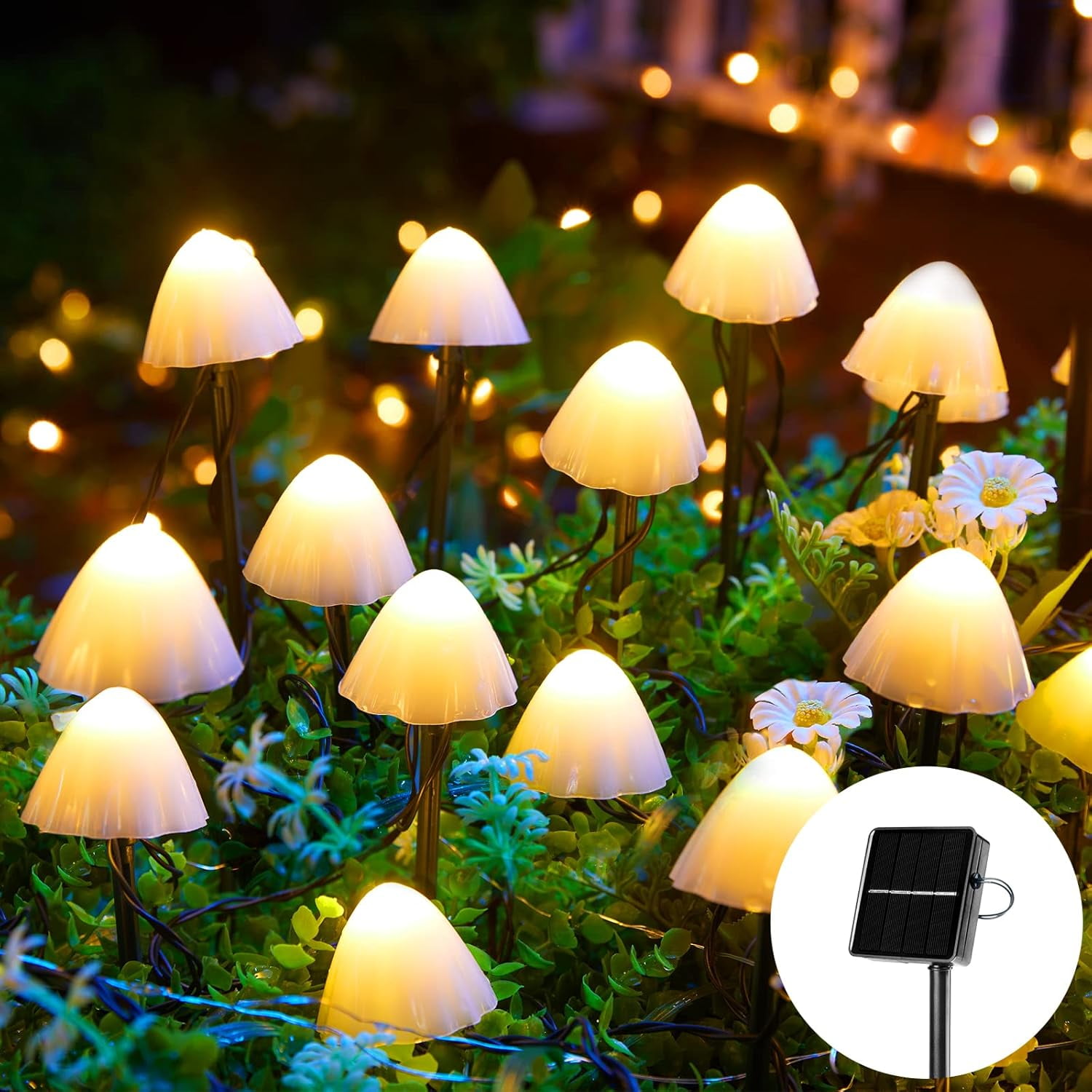Wekity Solar Mushroom Garden Lights for Outside, 20 LED 32.8FT Solar ...