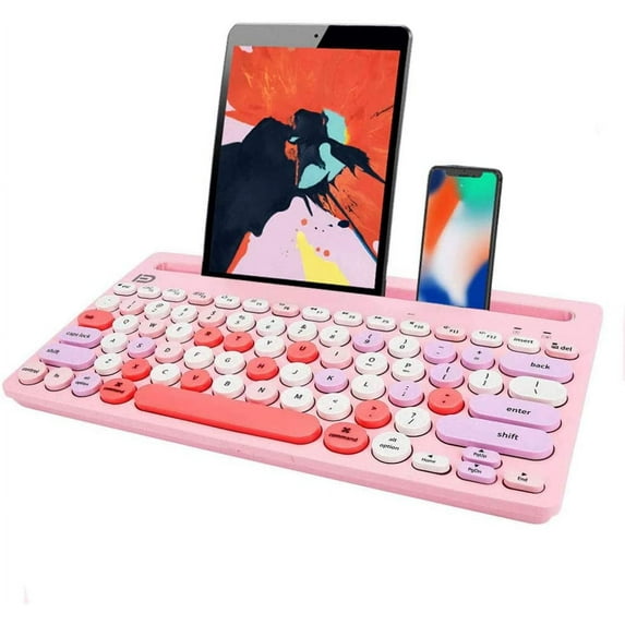 Wekity Wireless Bluetooth Keyboard, Dual Mode Multi-Device Cute Portable Slim Wireless Keyboard with USB Nano, 20m Connection Distance for Tablet PC Windows Android iOS Mac (Pink)