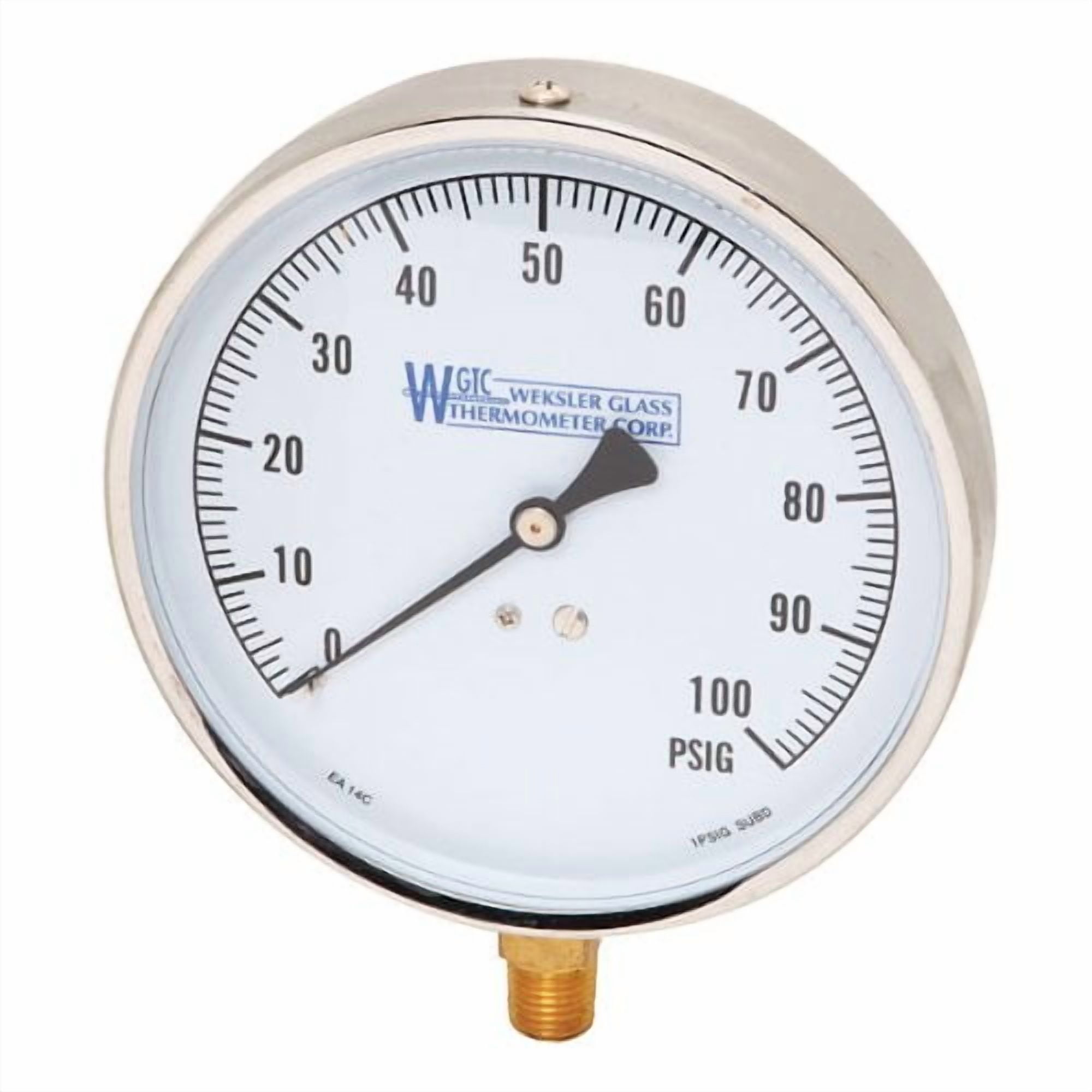 Weksler EA14C Contractor's Pressure Gauge, 0 to 100 psi, 1/4" NPT(M