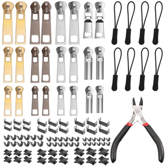 Wekvgz 105Pcs Zipper Repair Kits Non Fadeable Zipper Replacement Kits Detachable Zipper Pull Replacement Multi Size Zipper Slider Repair Sets Cleanable Zip Fixer Part for Clothing