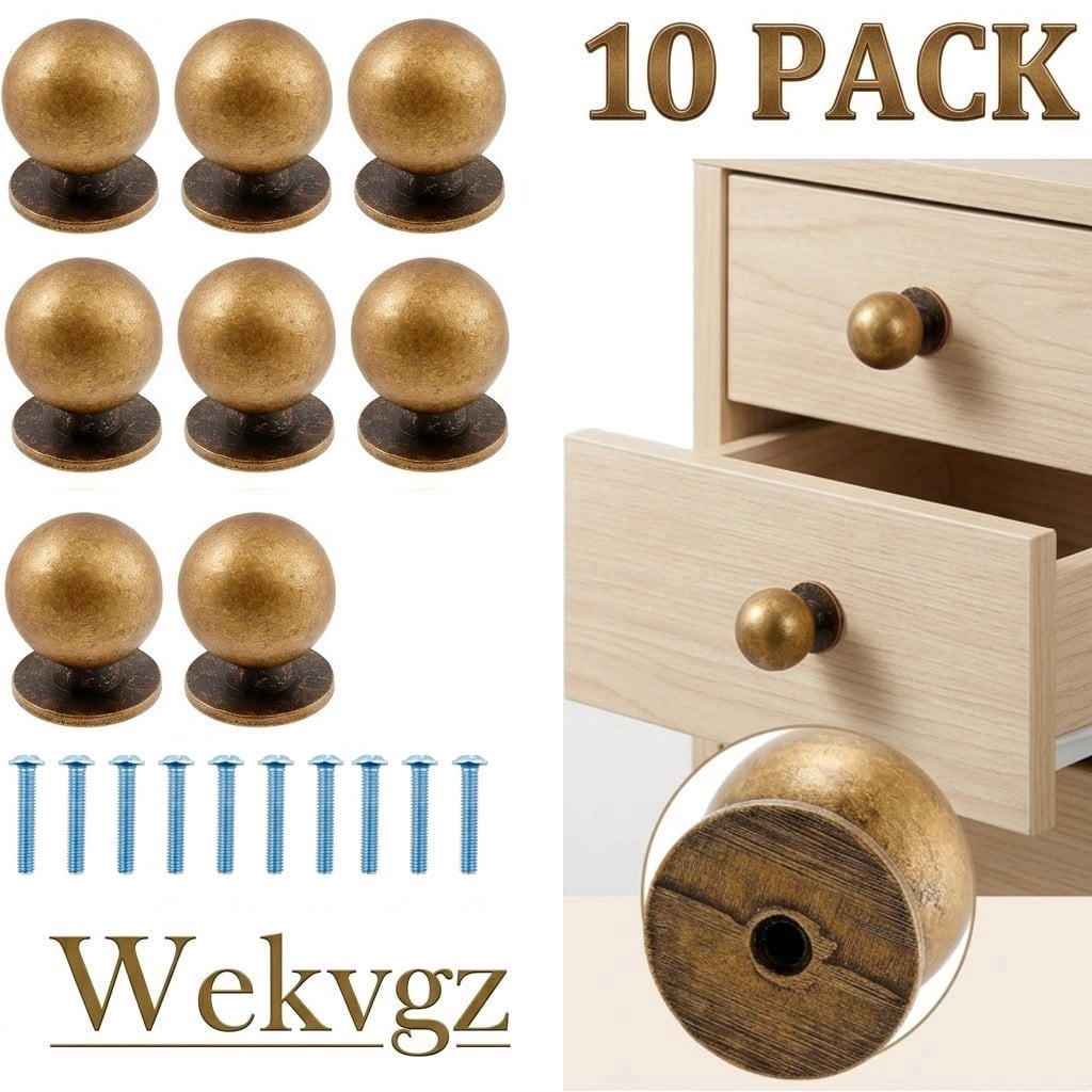Wekvgz 10pack 1" Vintage Cabinet Knobs Antique Brass Drawer Knobs with ...