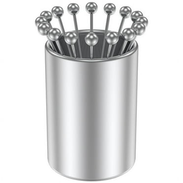 Wekvgz 12/16pcs Cocktail Picks Set with Holder 4.13 inch Stainless Steel Cocktail Toothpicks Reusable Cocktail Sticks Multipurpose Cocktail Appetizer Skewers for Sandwiches BBQ Snacks Cocktails