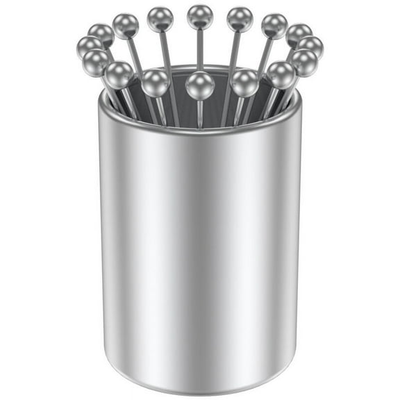 Wekvgz 12/16pcs Cocktail Picks Set with Holder 4.13 inch Stainless Steel Cocktail Toothpicks Reusable Cocktail Sticks Multipurpose Cocktail Appetizer Skewers for Sandwiches BBQ Snacks Cocktails