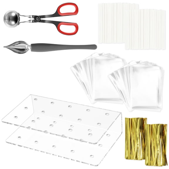 Wekvgz 1206Pcs Cake Pop Kit Reusable Cake Pop Mold Set with Lollipop Stand Meat Baller Decorating Spoon Paper Lollipop Sticks Candy Paper Bags Ties Practical Cake Pop Mold Set for Kids Adult