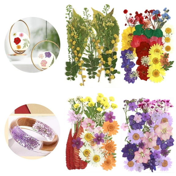 Wekvgz 126pcs Pressed Dried Flowers Set Real Natural Plant Pressed Flower Leaves DIY Mixed Colorful Pressed Flower Kit Multipurpose Dried Flower Leaves Kit for Crafts Resin Mold DIY Keychain