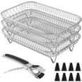 thumbnail image 1 of Wekvgz 12pcs Air Fryer Accessories 3 Layer Stacking Air Fryer Grill Rack Stainless Steel Dehydrator Rack Rectangular with 8 Silicone Feet 1 Anti-Scald Clip for Double Basket Air Fryer Oven, 1 of 11