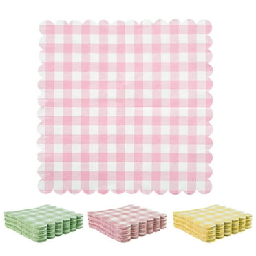 Wekvgz 150Pcs Dinner Paper Napkins 5 Inch Reusable 3 Ply Pink Green and Yellow Checkered Napkin Decorative Paper Napkin Towel Scalloped Cocktail Napkins Guest Napkin for Party