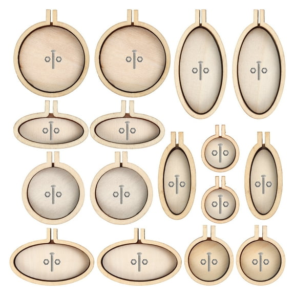 Wekvgz 16Pcs Mini Embroidery Hoop 8 Sizes Mini Circle Embroidery Hoops Wood Mini Cross Stitch Hoops Round Embroidery Display Frame Elliptical Tiny Embroidery Hoop for DIY Pendant
