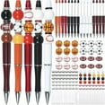 thumbnail image 1 of Wekvgz 16pcs Sports Bead Pens Fun DIY Beading Pens Kit Complete Beadable Pens Making Kit Bead Ballpoint Pen Assorted Basketball Football Baseball Rugby Beads with Refills Pen Storage Bag, 1 of 10