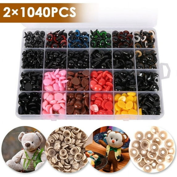 Wekvgz 2×1040pcs Safety Eyes and Noses Set 6-12mm Plastic Safety Eyes and Noses with Washers for Crochet Toy and Stuffed Animals Colorful Doll Eyes for Crafts Bear Doll Making