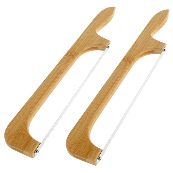 Wekvgz 2 Pcs Bread Bow Knife with Stainless Steel Serrated Blade and Ergonomic Wood Handle Multifunctional Sourdough Cutter for Homemade Bagels Baguettes and More