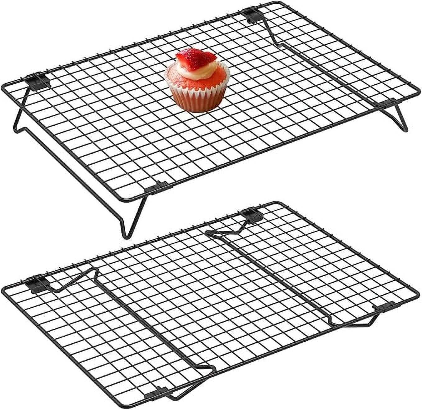 Ihvewuo 2 Pcs Cooling Rack with Collapsible Legs Carbon Steel Baking Cooling Rack Nonstick Cookie Cooling Rack Stackable Cake Cooling Rack for Baked Goods Black
