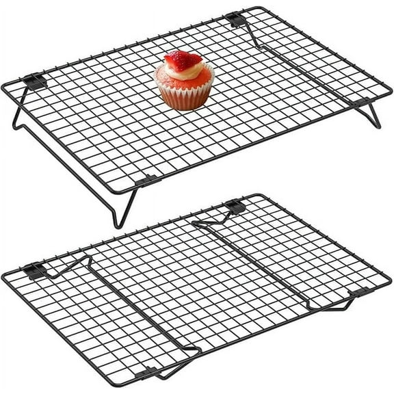 Ihvewuo 2 Pcs Cooling Rack with Collapsible Legs Carbon Steel Baking Cooling Rack Nonstick Cookie Cooling Rack Stackable Cake Cooling Rack for Baked Goods Black