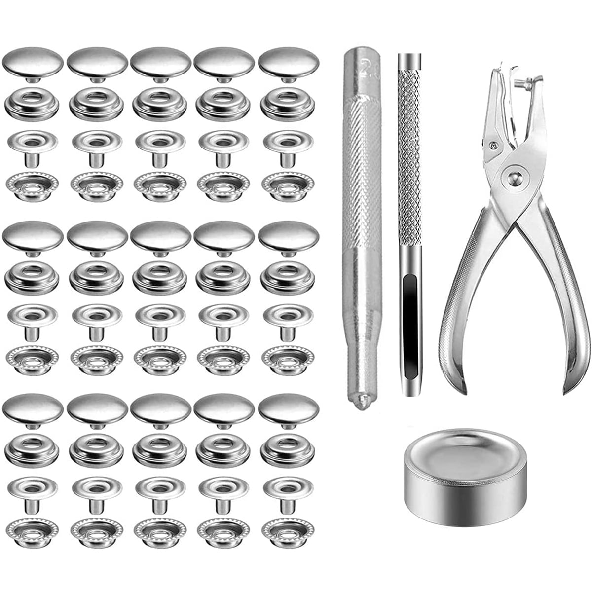 Wekvgz 200pcs Stainless Steel Snap Fastener Kit with Fixing Tool and Pliers for Clothing Sewing Jacket Repair