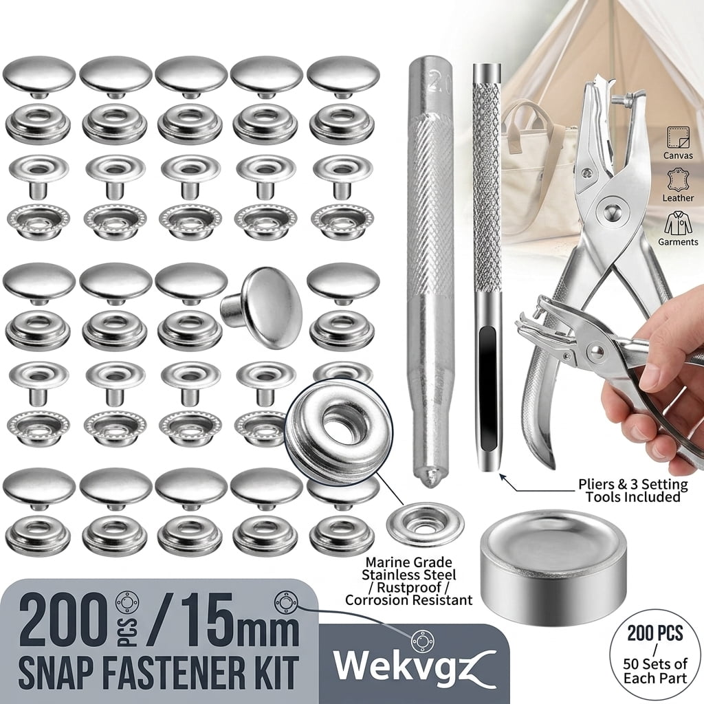 Jacket Back Fastener Wekvgz 200pcs Snap Fastener Kit, Button Install Set with Tools for ...