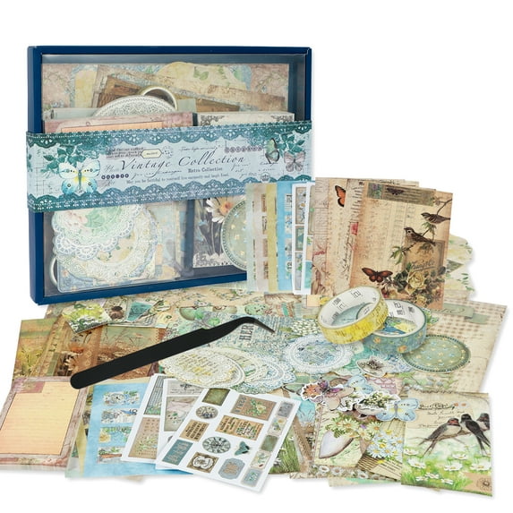 Wekvgz 202pcs Vintage Scrapbooking Kit DIY Bullet Junk Journal Kit with A6 Handbook Aesthetic Decorative Scrapbook Kit DIY Scrapbooking Art Craft for Teen Girl Adult Female
