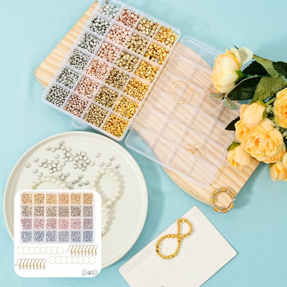 Wekvgz 2160Pcs Spacer Beads Set Assorted Spacer Bracelet Beads Glossy Jewelry Making Beads 4 Colors Jewelry Beads Bracelet Beads Kit Bracelets Making Kit for Bracelet Jewelry Earrings