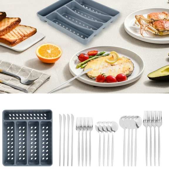 Wekvgz 21Pcs Silverware Set Stainless Steel Cutlery Utensils Set Exquisite Flatware Cutlery Set Fork Spoon Utensils Set Flatware Set with Organizer Tray for Home Kitchens Restaurant