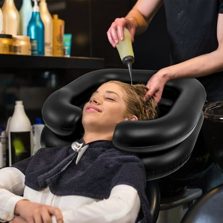 Wekvgz 24×20" Inflatable Hair Washing Basin Head Neck Support Portable Shampoo Bowl Foldable Cuts Tray for Elderly Home Coloring Compact Black