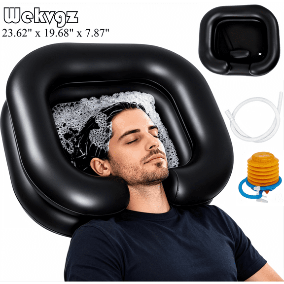 Inflatable Shampoo Basin for Bedridden, 24×20" Portable Shampoo Bowl, Black Hair Washing Station for Home Care